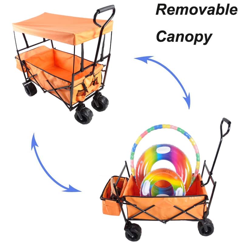 Outdoor Steel Folding Large Capacity Garden Cart Patio Wagon with Lid