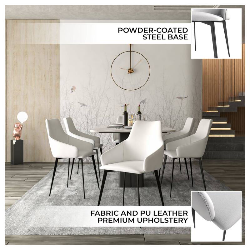 Sonnet Dining Chair with Armrests and Black Powder-Coated Iron Legs Set of 4