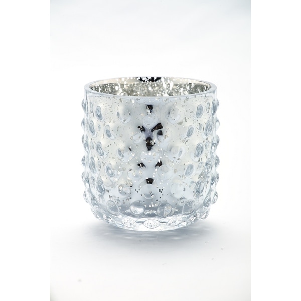 4" Silver Colored Hand Blown Glass Tea Light Candle Holder - N/A