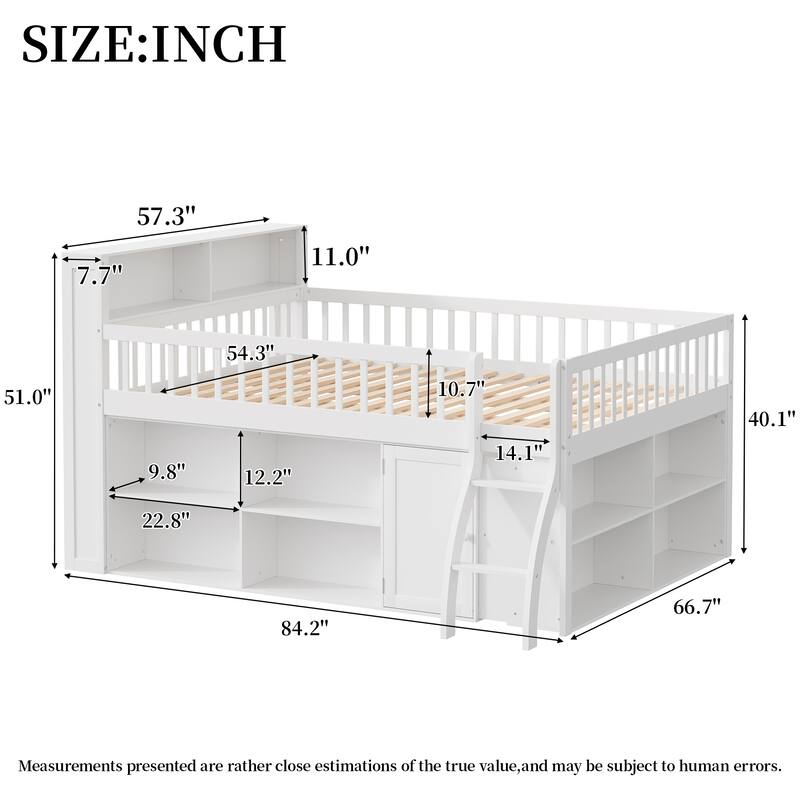 Storage Loft Bed with LED Headboard, Queen or Full Size High Sleeper Frame with Shelves