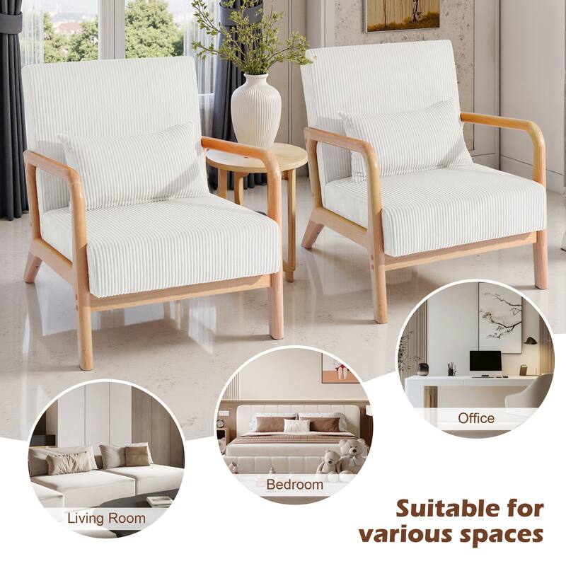 2 Set Upholstered Lounge Arm Chair with Pillow - Set of 2