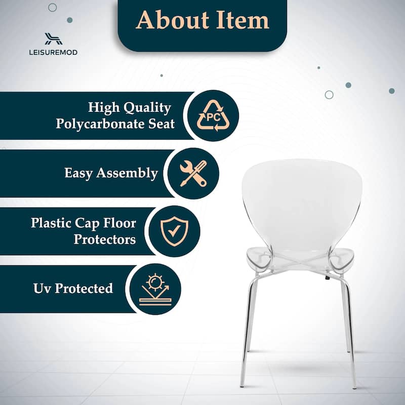 Oyster Modern Ergonomic Transparent Stackable Dining Side Chair with X Shaped Frame Rounded Seat Edge for Indoor Outdoor Use