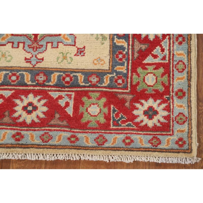 Geometric Yellow Kazak Accent Rug Handmade Traditional Wool Carpet - 2'8" x 4'0"