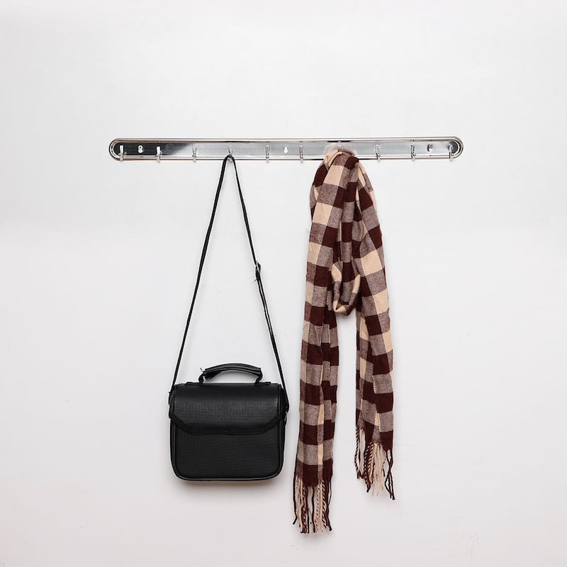 Stainless Steel 10 Hooks Wall Mounted Towel Hat Coat Rack Hook Hanger - Silver Tone