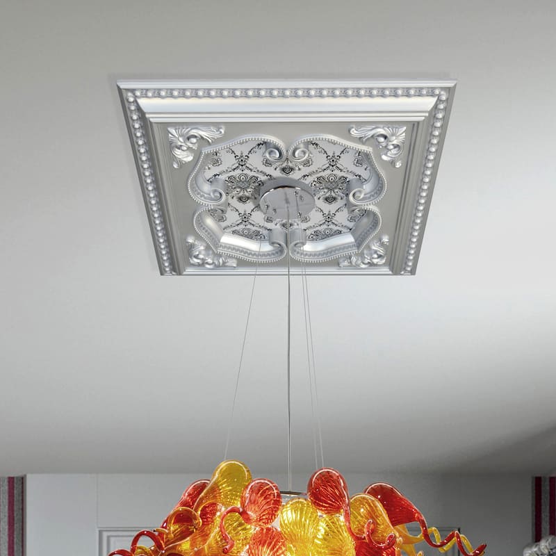 Silver Four Leaf Clover Square Chandelier Ceiling Medallion 24in - Silver