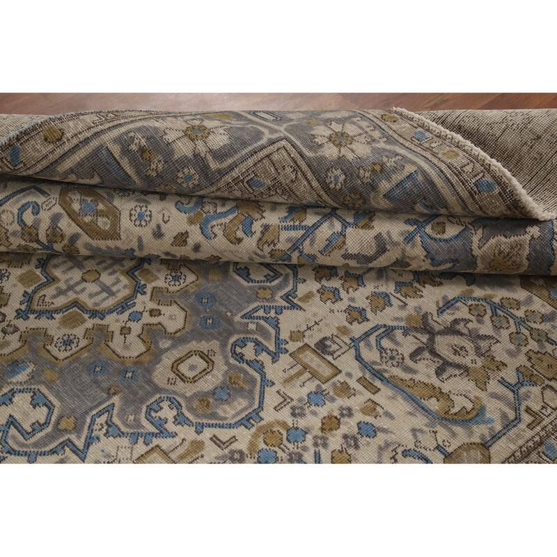 Hand Knotted Oriental 100% Wool Carpet Traditional Floral Beige & Ivories Tabriz Area Rug - 9' 7'' X 6' 6''