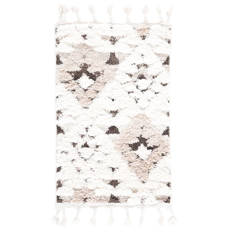 SAFAVIEH Moroccan Tassel Shag Delores 2-inch Thick Rug - 2' x 3' - Ivory/Brown