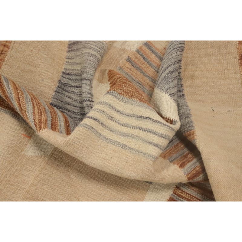 Hand Woven Oriental 100% Wool Carpet Southwestern Tribal Beige & Ivories Kilim Runner Rug - 9' 6'' X 2' 10''