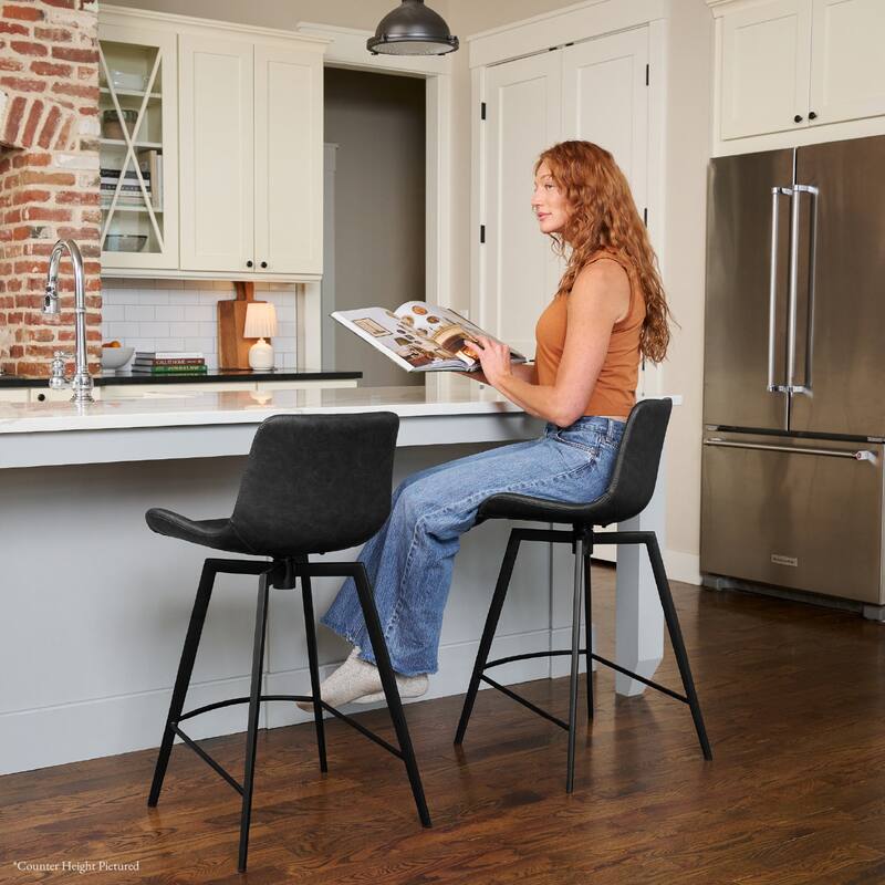 Maven Lane Victor Metal & Vegan Leather Kitchen Dining Stool