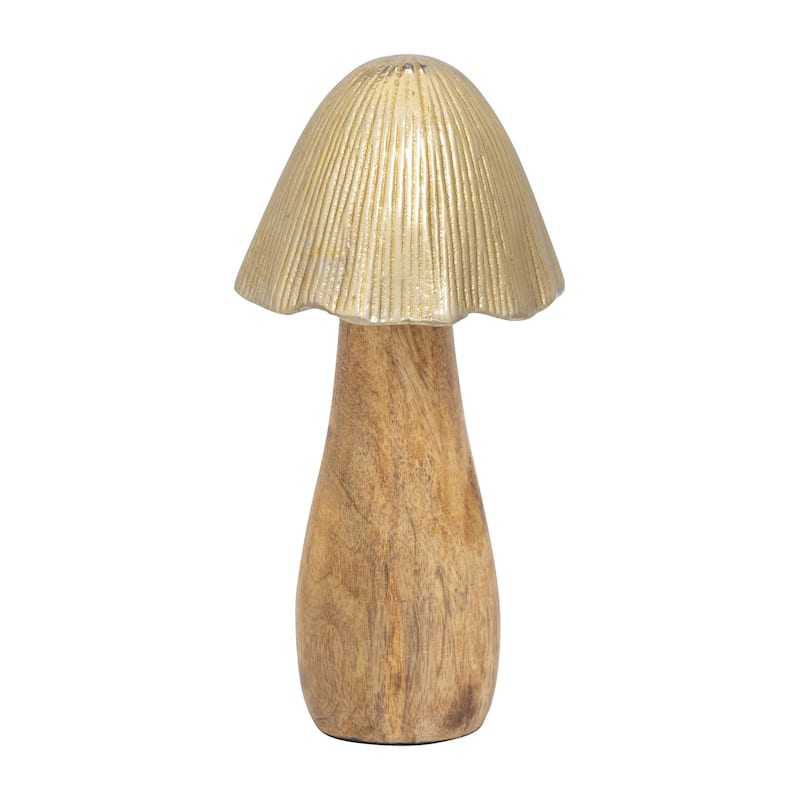 Sagebrook Home's Gold Metal Topped Mushroom - Mango Wood & Aluminum, Artistic 8" Figurine for Home Decor - 4" x 4" x 8"