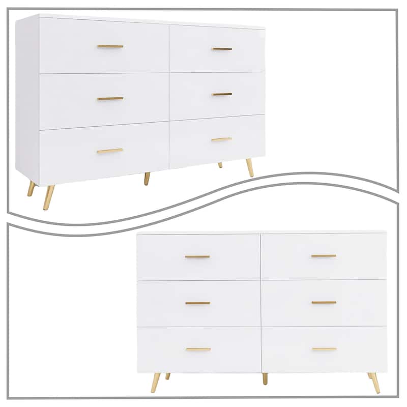 Modern Minimalist High Gloss Wooden Storage Dresser with Center Support Leg