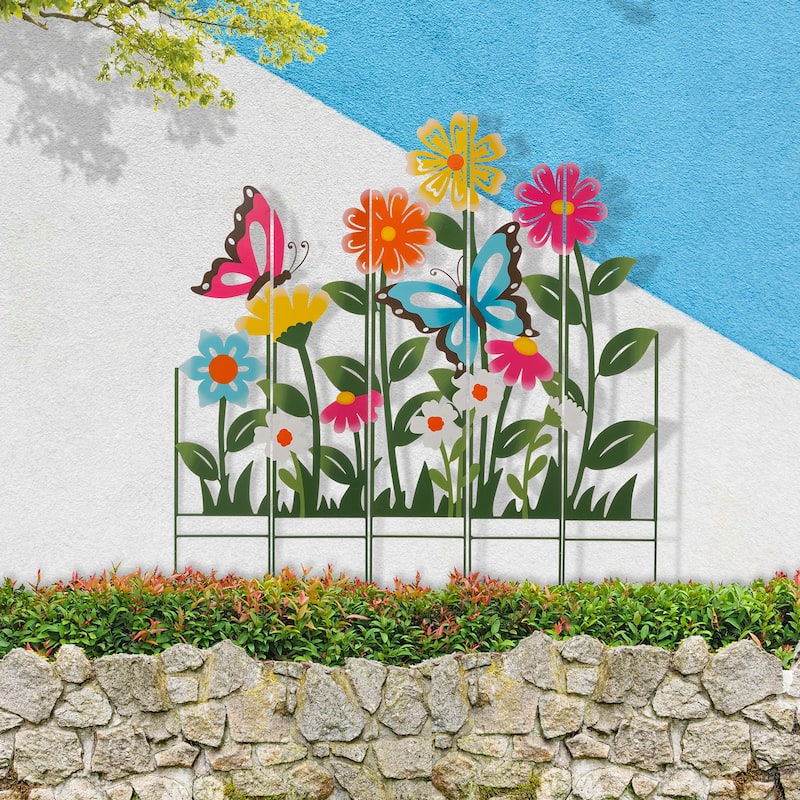 Glitzhome 40"H 5 Pieces Metal Flowers Silhouette Yard Stake