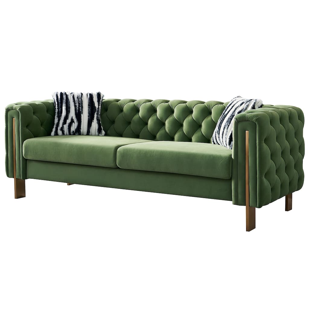 Mint Green 3-Seater Sofa Couch Sleeper Sofa Couch with Square Armrests, Lounge Sofa Couch Settee Accent Couch