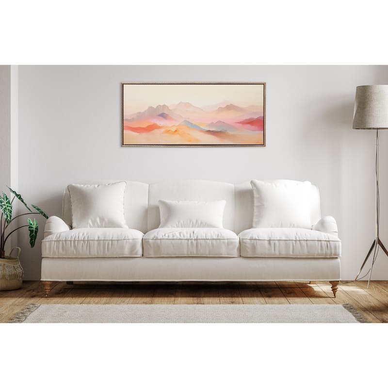 Kate and Laurel Sylvie Beaded Soft Pastel Mountain Abstract Framed Canvas by The Creative Bunch Studio