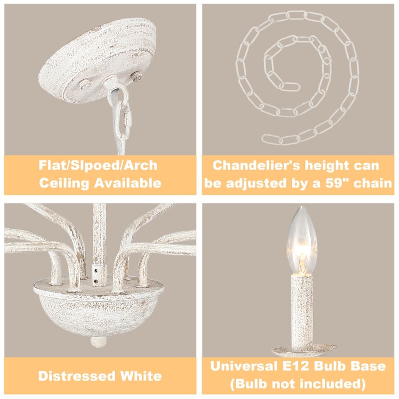 6-Light Vintage Candle Chandelier Light for Dining Room Bedroom Kitchen