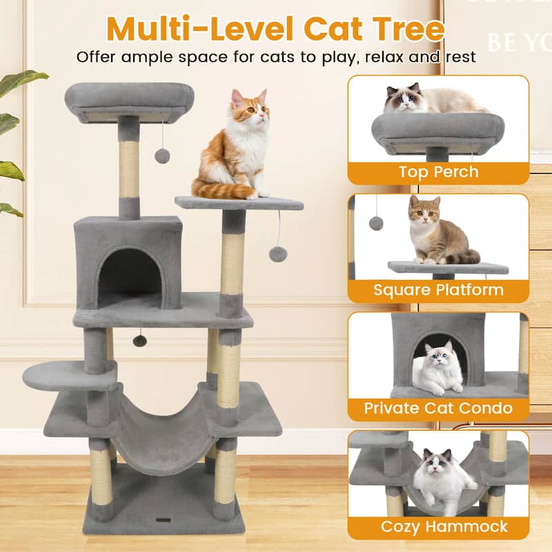 Costway 58” Tall Multi-level Cat Tree with Upholstered Perch & Cat - See Details