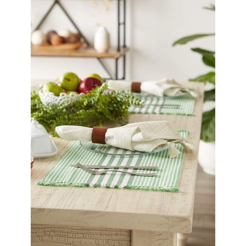 DII Grass Green Stripes With Fringe Placemat (Set of 6)