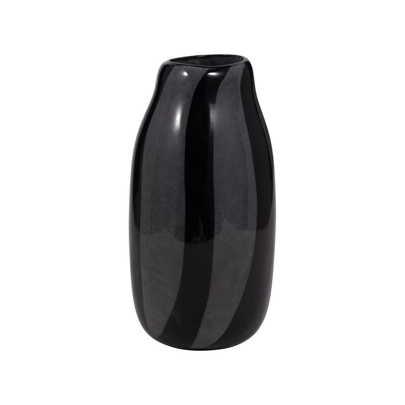 Glass Modern Striped Decorative Vase - Black