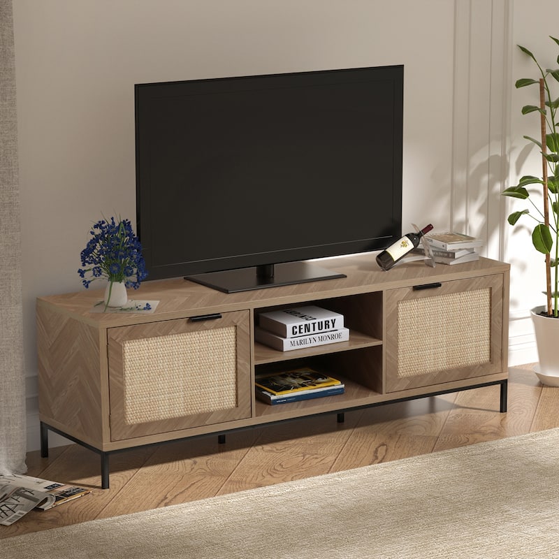 Anmytek Mid-Century 2-Door 59'' L Wood TV Stand Media Console TV Entertainment Center for TVs up to 65" - 59"