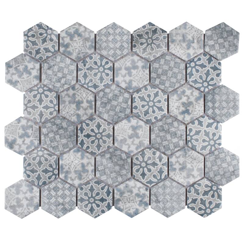 Merola Tile Medley 2" Hex Slate Blue 11-1/8" x 12-5/8" Porcelain Mosaic Floor and Wall Tile