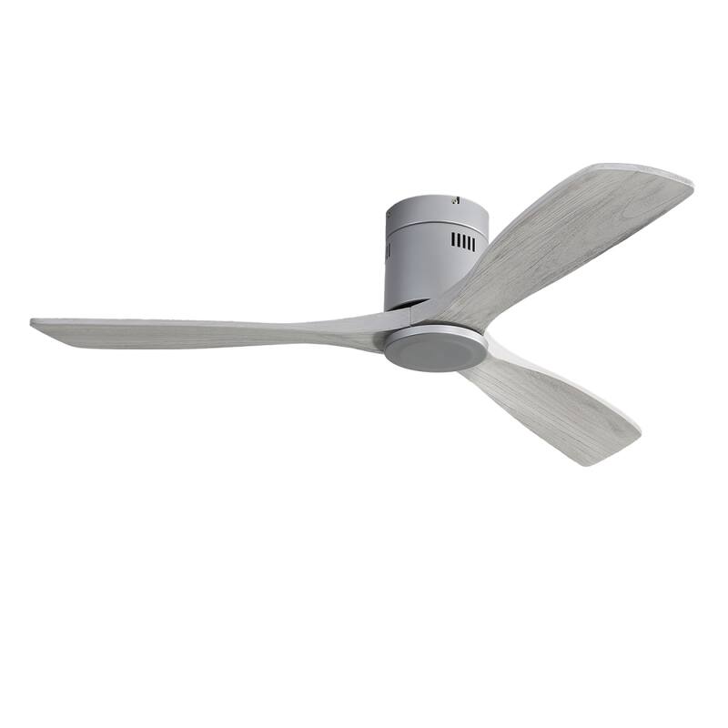 52'' Flush Mount Ceiling Fan with DC 3 Carved Wood Blades and Remote Control, without Light - 52''×52''×10.24''