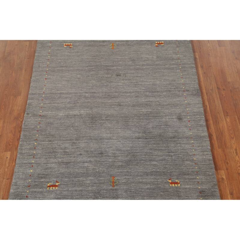 Gray Tribal Gabbeh Oriental Area Rug Handmade Wool Carpet - 3'11"x 5'10"
