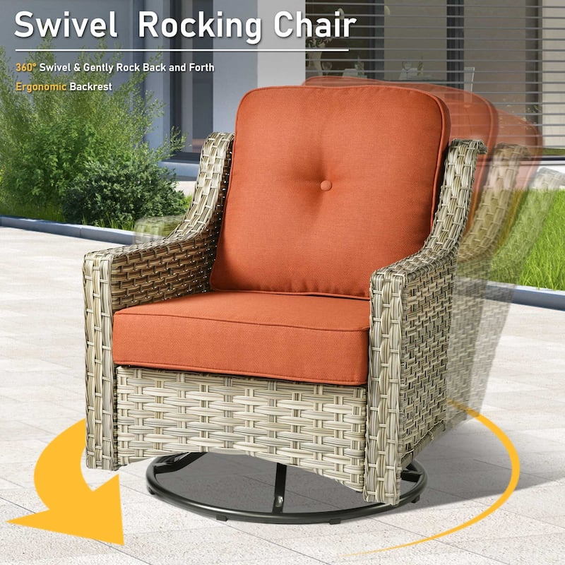 HOOOWOOO 10-piece Wicker Outdoor Patio High Back Swivel Chair Set with Fire Pit