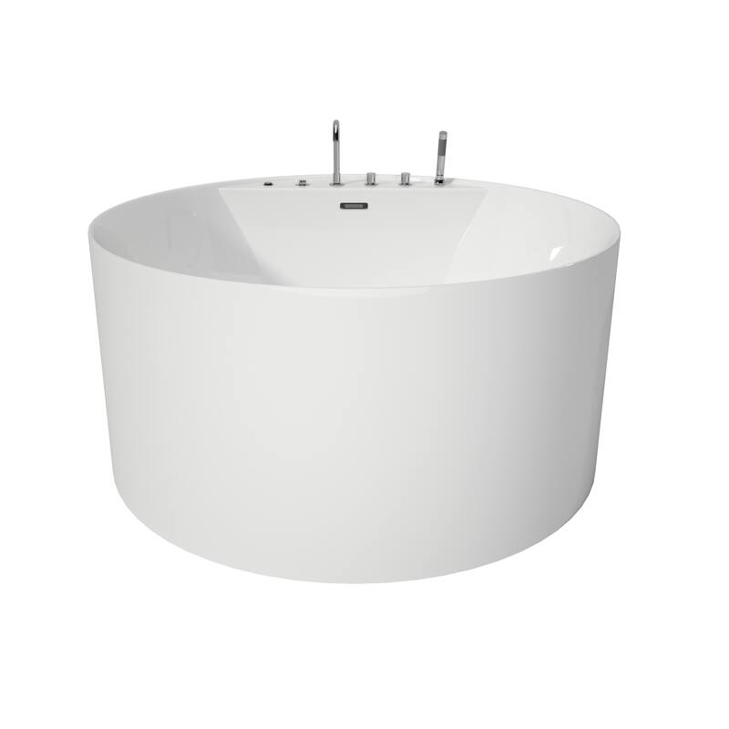 47 in. Freestanding Acrylic Whirlpool Bathtub with 6 Jets, Chromatherapy LED Lighting, 4-Hole Faucet Kit, Center Drain