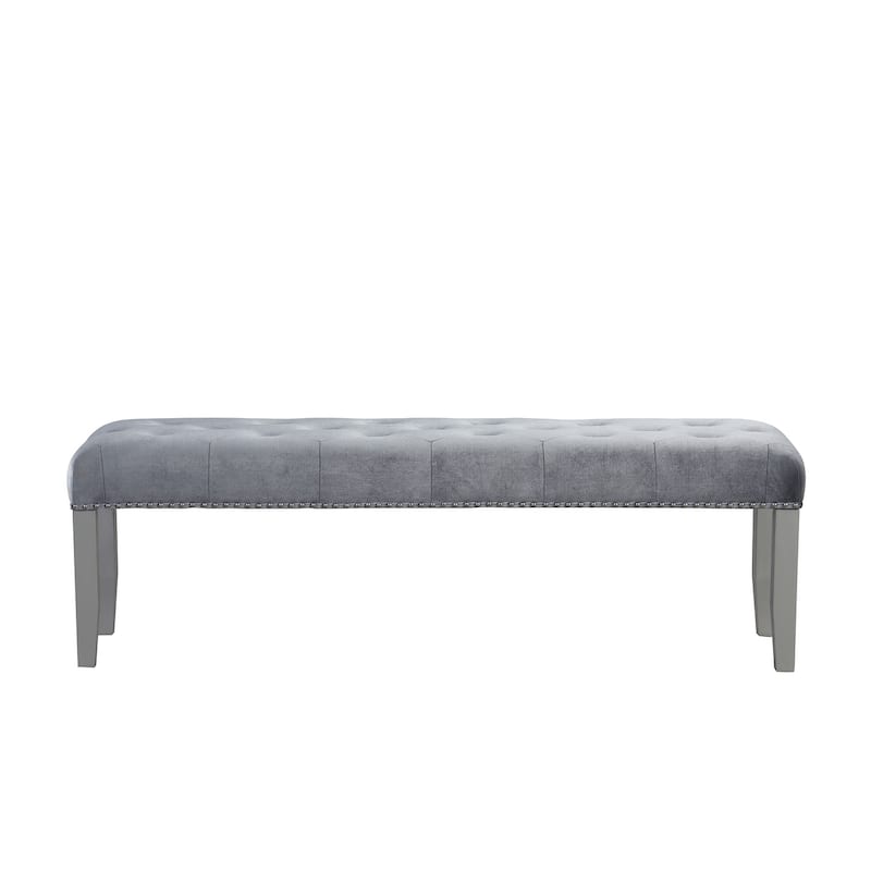 Geneva Silver Champagne Bench with Chrome Nailheads and Jewel Tufted Seat (20 in. H x 62 in. W x 15 in. D) - Silver Champagne