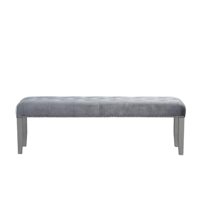Geneva Silver Champagne Bench with Chrome Nailheads and Jewel Tufted Seat (20 in. H x 62 in. W x 15 in. D)