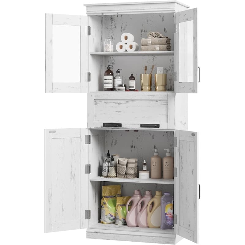 Tall Bathroom Cabinet, Freestanding Storage Cabinet with Glass Doors - Double door-White