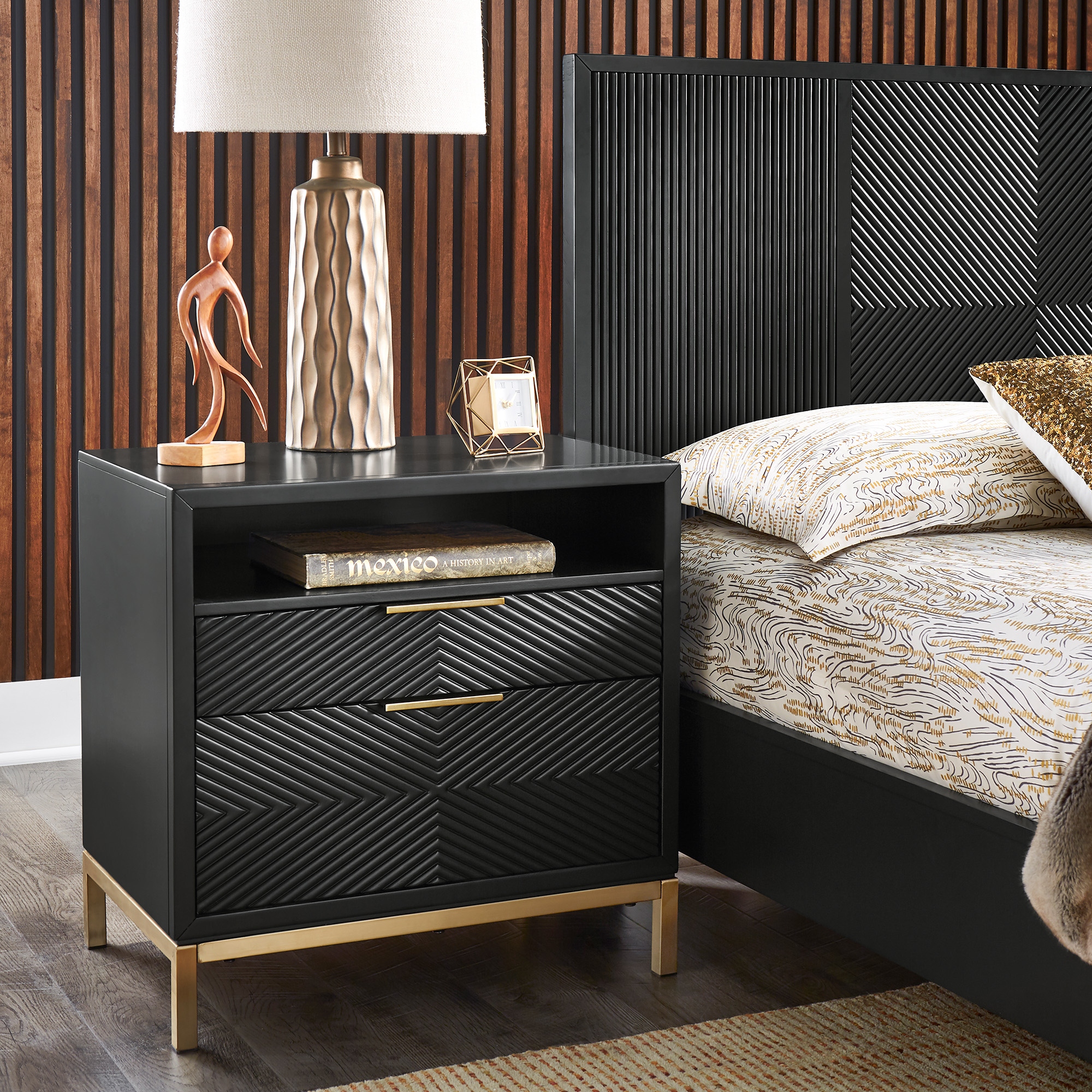 Black outlet glam nightstand