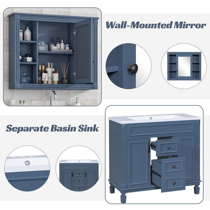 36'' Freestanding Bathroom Vanity Set with Mirror Cabinet