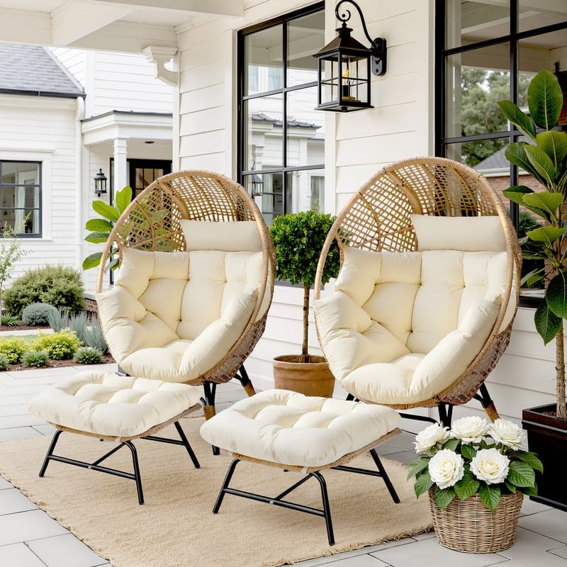 FINCATI Outdoor Wicker Egg Chair with Ottoman Cushions 440 lb Capacity