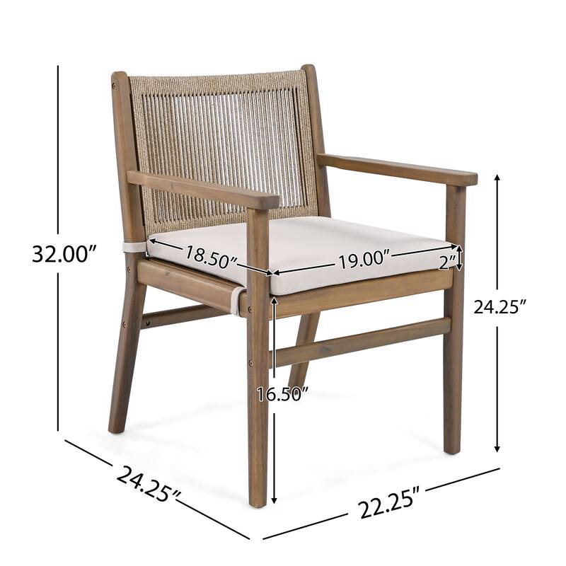 Light Brown Armchairs Outdoor Dining Chairs with Rope Back, Patio Chairs Set of 2 Coffee Chair Reading Chair