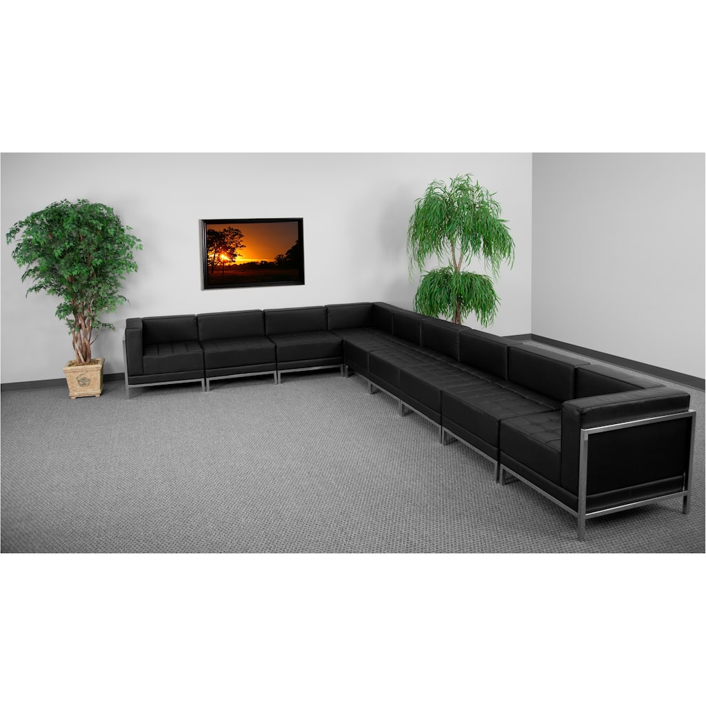 9 Piece LeatherSoft Modular Sectional Configuration - Stainless Steel Legs
