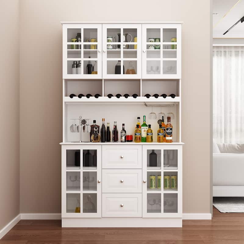 78.9"Large Kitchen Hutch Cabinet Kitchen Pantry Cabinet Bookcase Glass