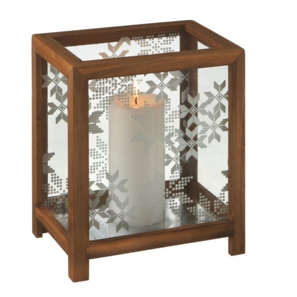 10" Alpine Chic Nordic Snowflake Wooden Christmas Pillar Candle Holder. Opens flyout.