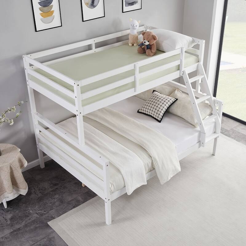 Twin Over Full Bunk Bed,Solid Wood Frame,High Guardrail,Safe for Kids
