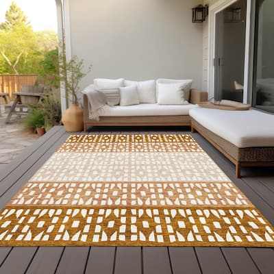 Machine Washable Indoor/ Outdoor Stripe Geo Chantille Rug
