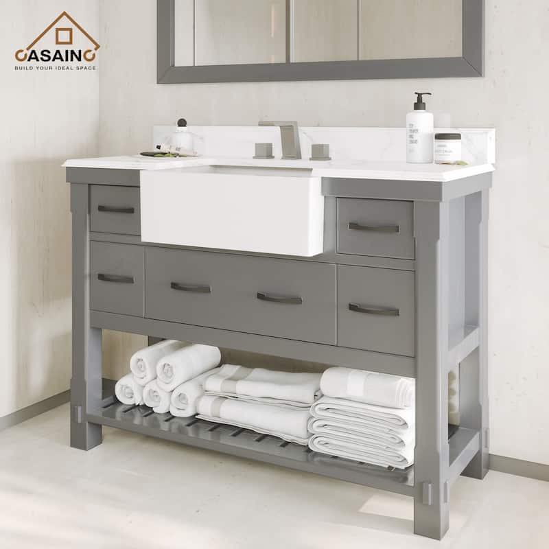 CASAINC 36"48"60" Farmhouse Bathroom Vanity with Sink in Grey