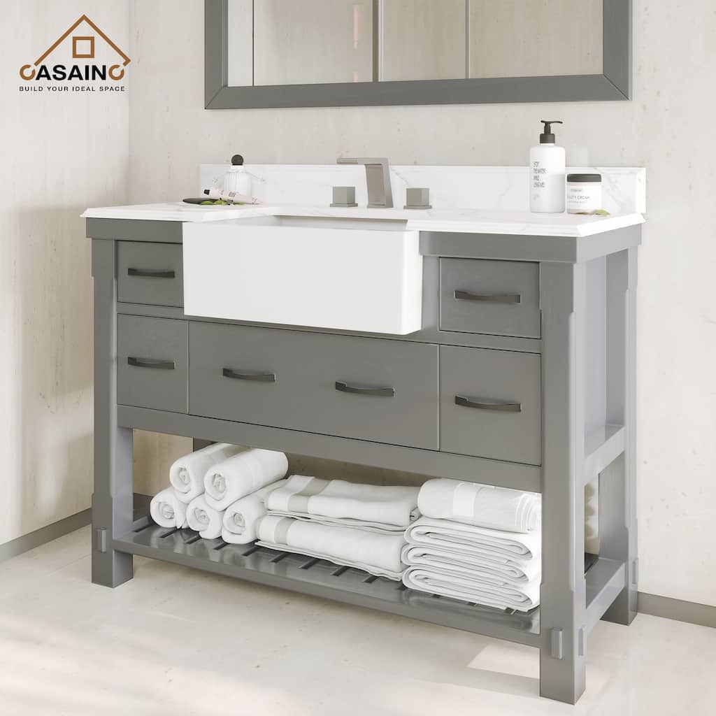CASAINC 36"48"60" Farmhouse Bathroom Vanity with Sink in Grey