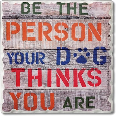 Dog Thinks You are 4 Pack Single Absorbent Stone Coaster with Protective Cork Backing Made in The USA 4" Square, Wipes Clean