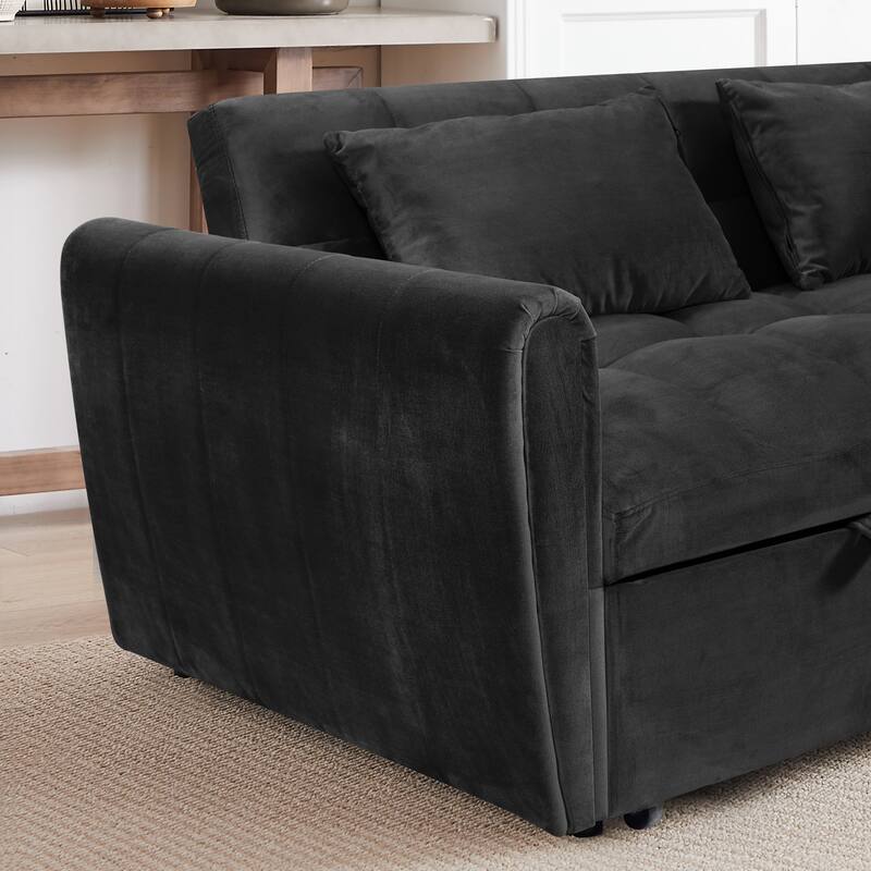 Foldable Velvet Sofa Bed with Adjustable Back, 3-in-1 Convertible Futon for Small Spaces