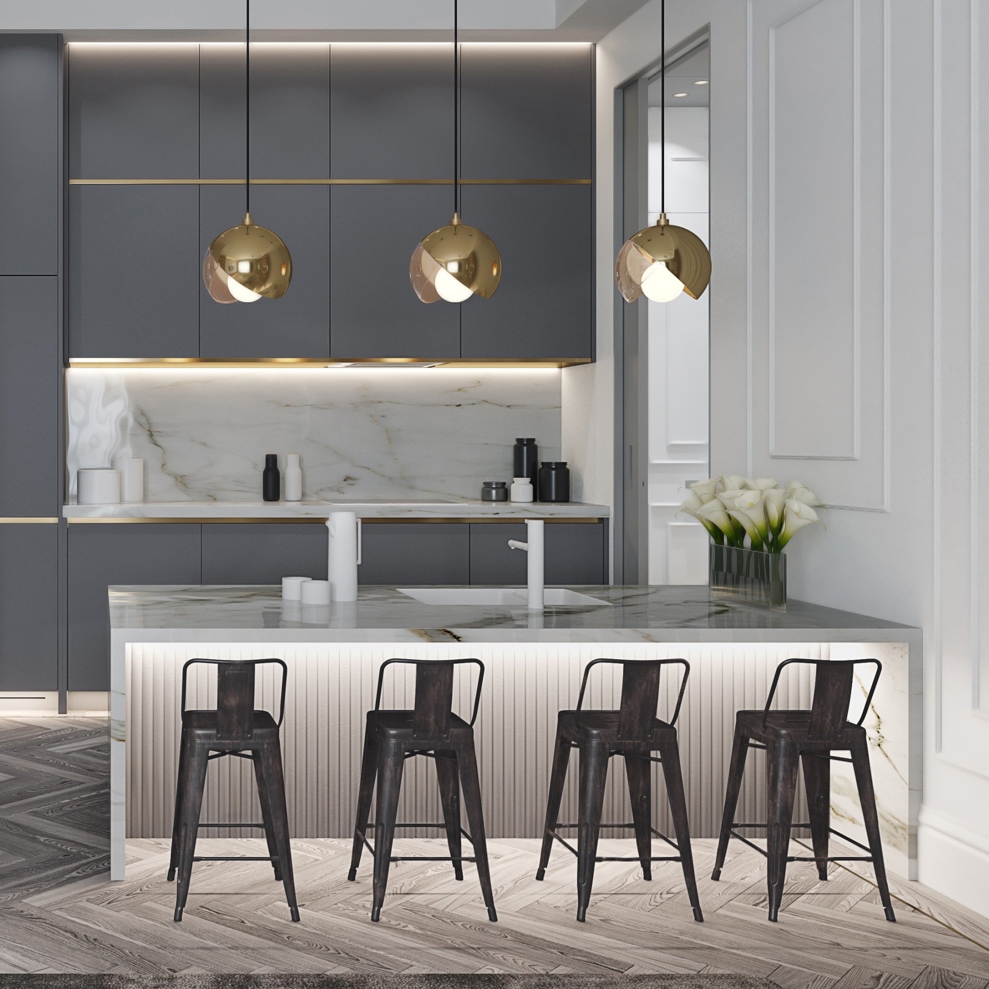 WYNDENHALL Josephine Industrial Metal Bar Stool (Set of 2)