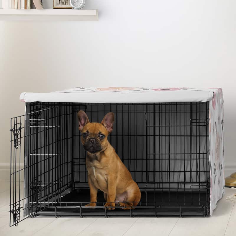 Sweet Jojo Designs Blush Pink Grey Boho Floral Dog Crate Kennel Cover 30in. Bohemian Farmhouse Shabby Chic Watercolor Elegant