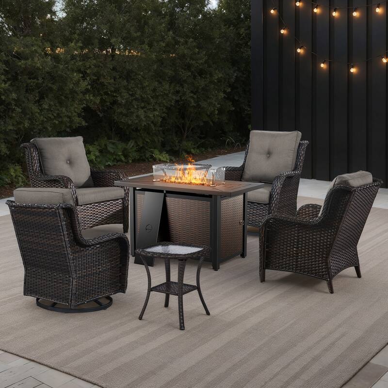 Gymojoy 7-Piece Outdoor Set with Fire Pit Table, Swivel Chairs & Side Tables for Patio