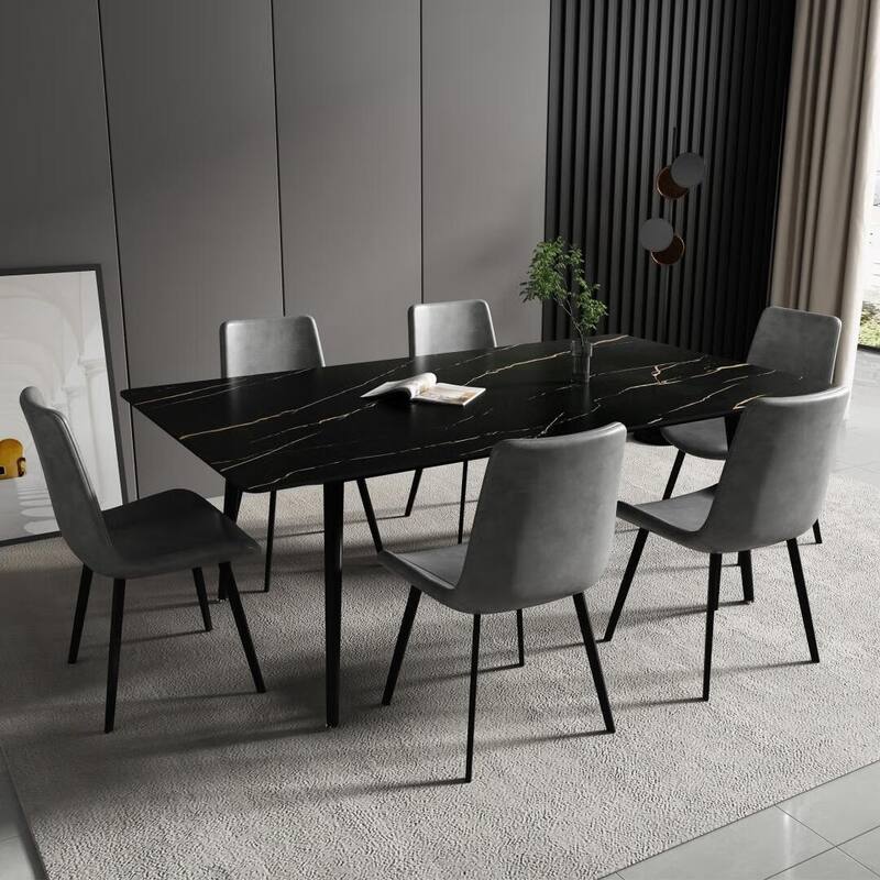 70.8 inch rectangular white kitchen dining table, with a sintered stone marble tabletop, metal legs
