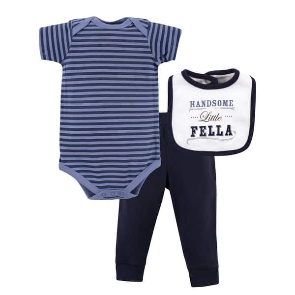 slide 1 of 1, Little Treasure Baby Boy Bodysuit, Pant and Bib, Handsome Fella 0-3 Months - Handsome Fella