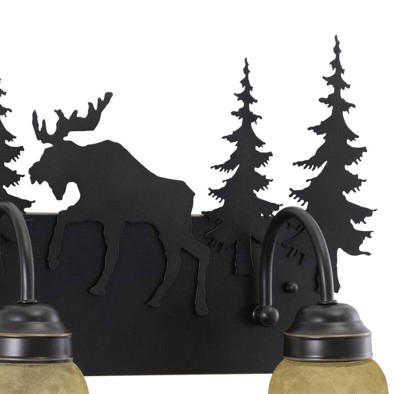 Yellowstone 2 Light Bronze Rustic Moose Bathroom Vanity Fixture - 16.75-in W x 13.75-in H x 7.75-in D